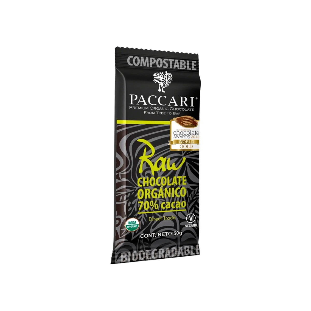 Chocolate Orgánico Raw 70% Cacao 50 g Paccari 