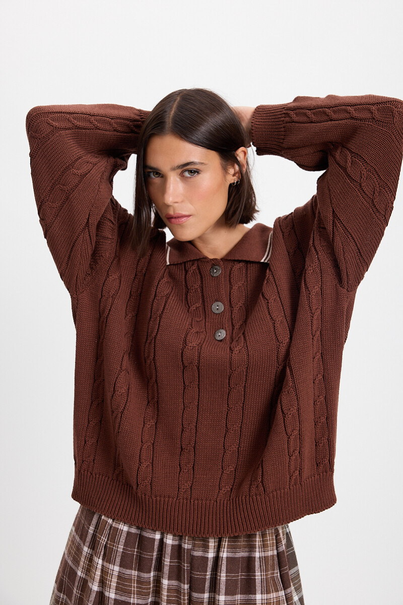 Sweater Trenzado Marron/Crudo