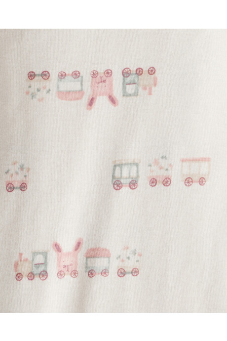 Set tres piezas de algodón, pantalón y dos bodies, rosados, diseño trenes Sin color