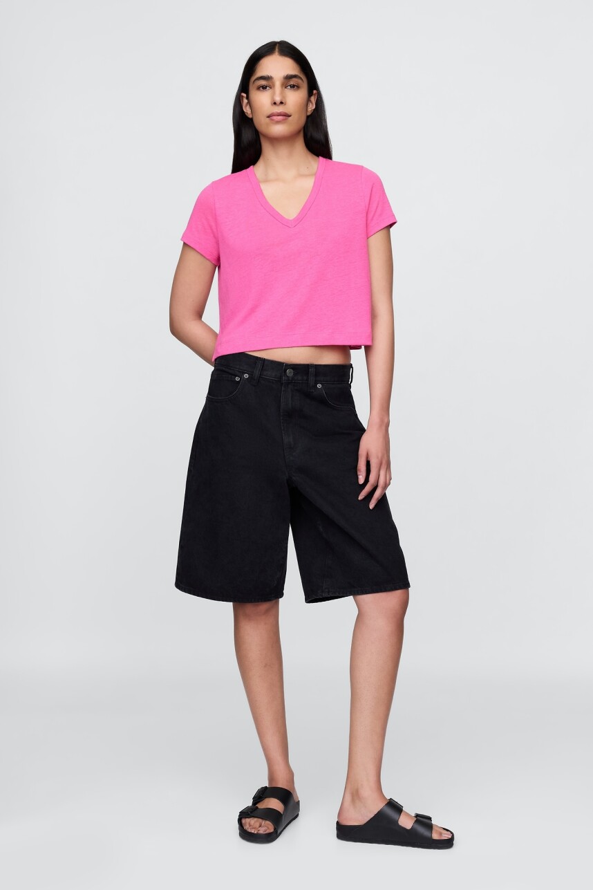 Remera Lino Crop Manga Corta Mujer Phoebe Pink