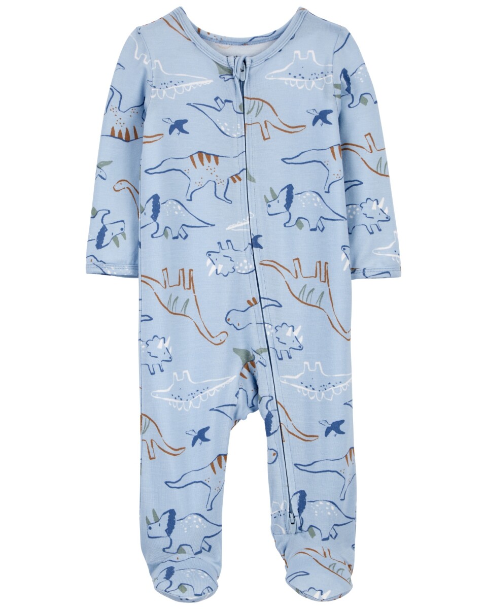 Pijama uno pieza de viscosa Ecovero, con pie, diseño dinos, línea Purelysoft. Talles PRE-9M 