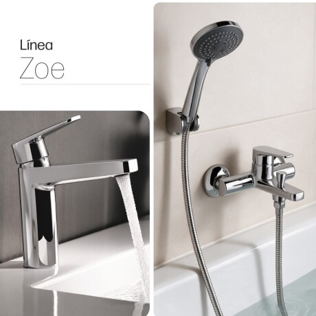 JUEGO DE GRIFERIA MONOCOMANDO CROMO BRILLO BAÑO LINEA ZOE CROMO