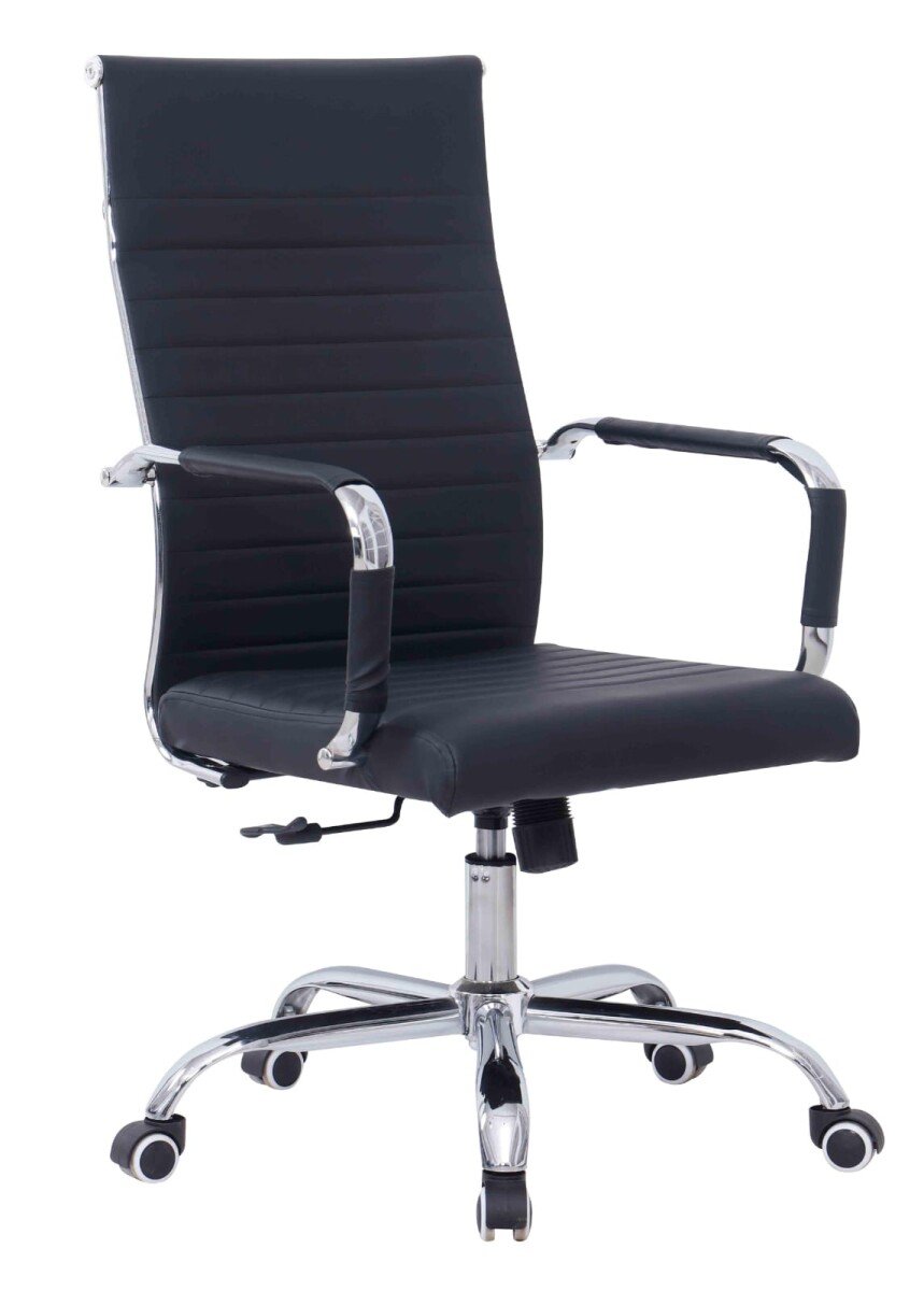 Silla de Oficina Negra en Poliuretano con Base Cromada 