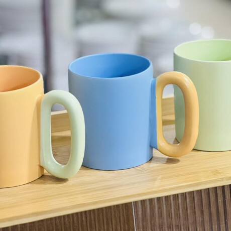 Taza Cerámica Color Pastel Asa Grande Celeste