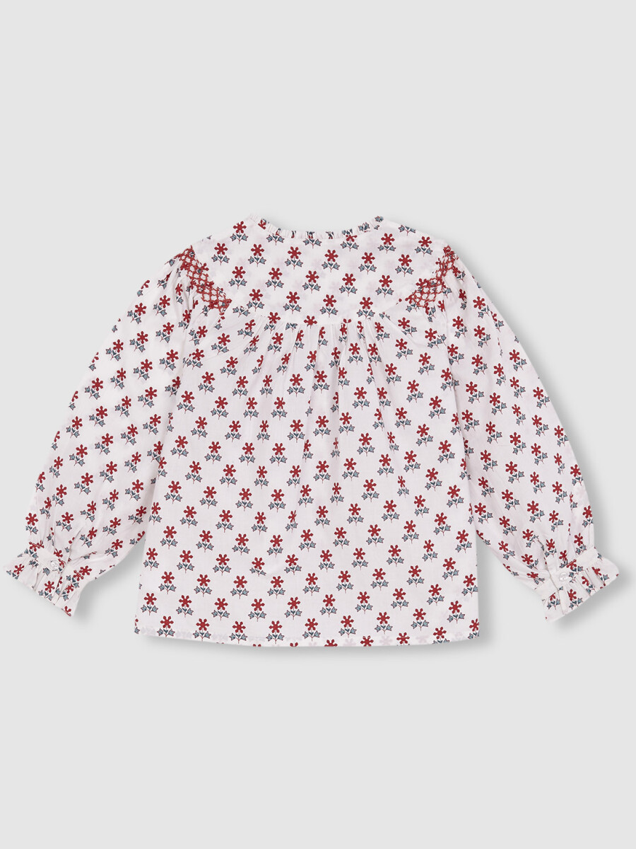 Camisa Estampada Con Bordados En Manga Blanco Roto