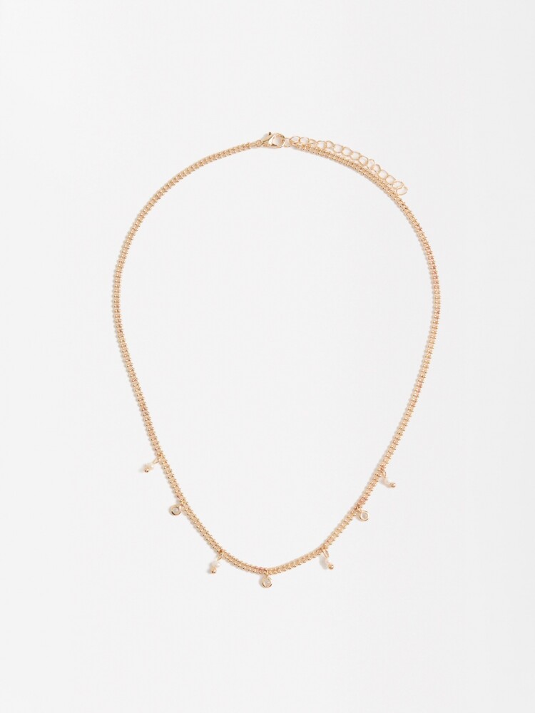 Collar Corto Con Perlas Y Circonitas dorado