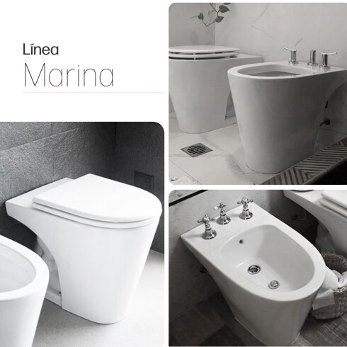 INODORO CORTO CON TAPA Y BIDET JUEGO MARINA BLANCO BRILLANTE BLANCO