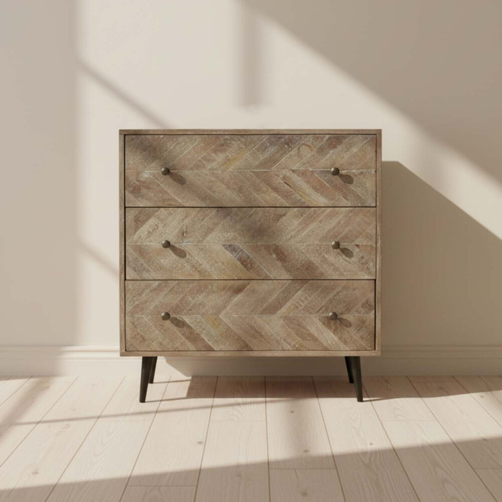 COMODA 3 CAJONES MADERA NATURAL-BEIGE ARETINA