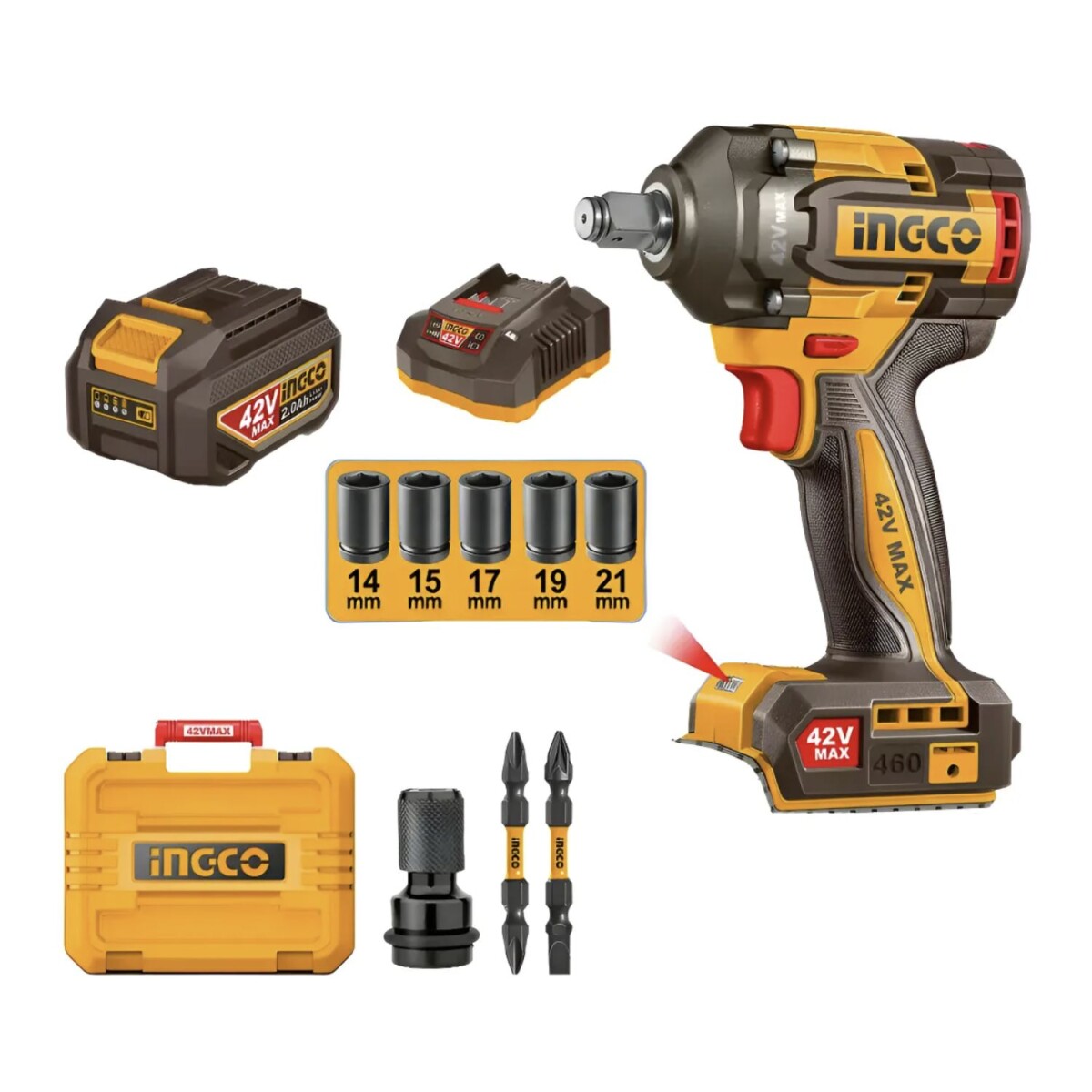 Kit Ingco Llave de Impacto c/ Batería 42v - Uso industrial 