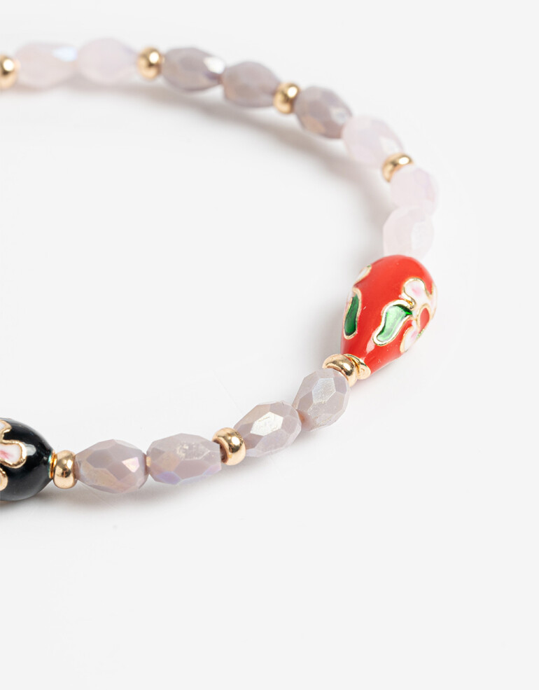 Pulseras Elásticas Metal Pulsera Elástica Beads Y Flores - Dorado