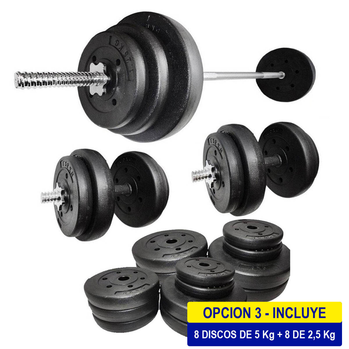 Set 2 Mancuernas Macizas + Barra 1.8m + 60 Kg Pesas - Cmb000834 