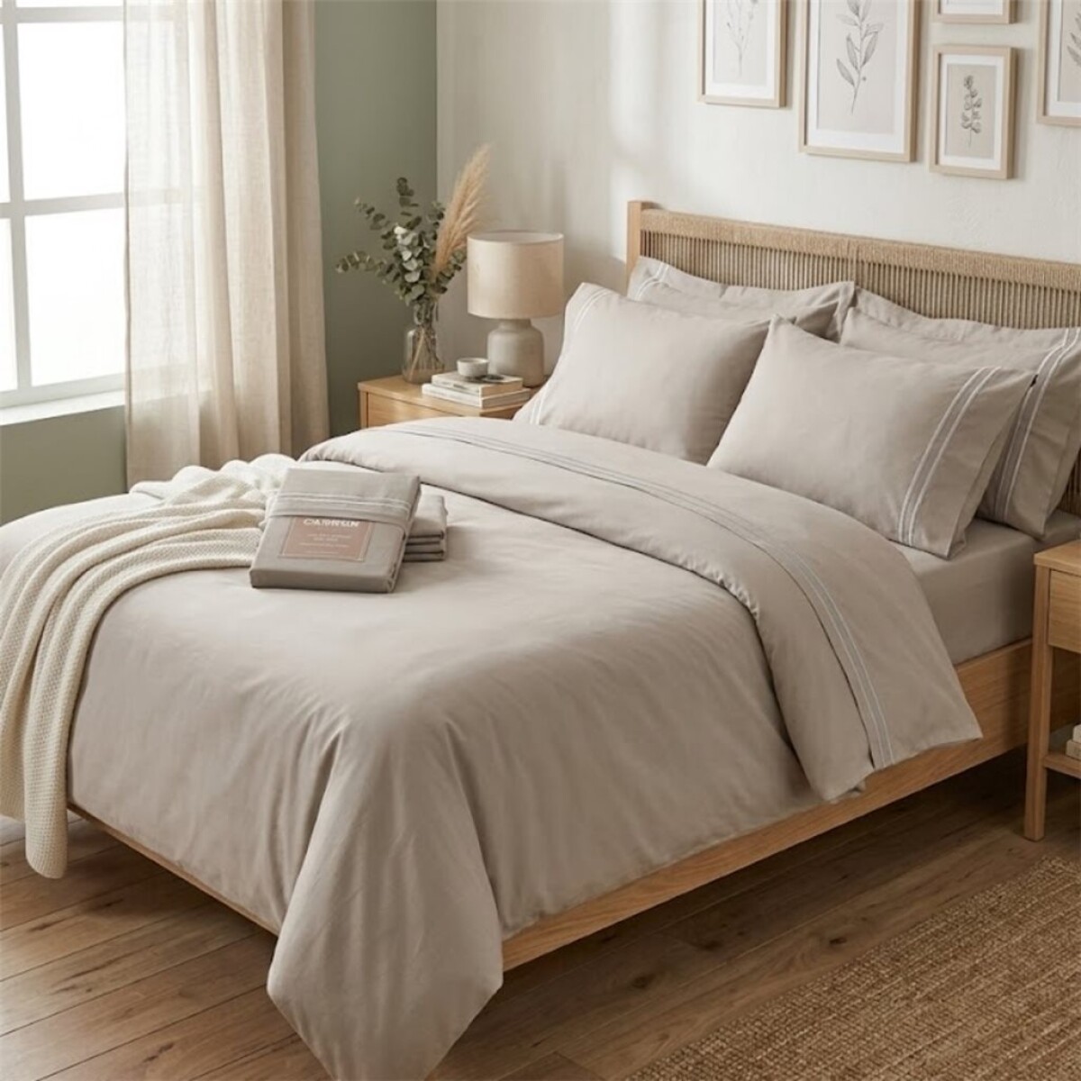 JUEGO SABANA ALGODÓN BORDADO 200 HILOS KING 180x200+35CM TAUPE CANNON 