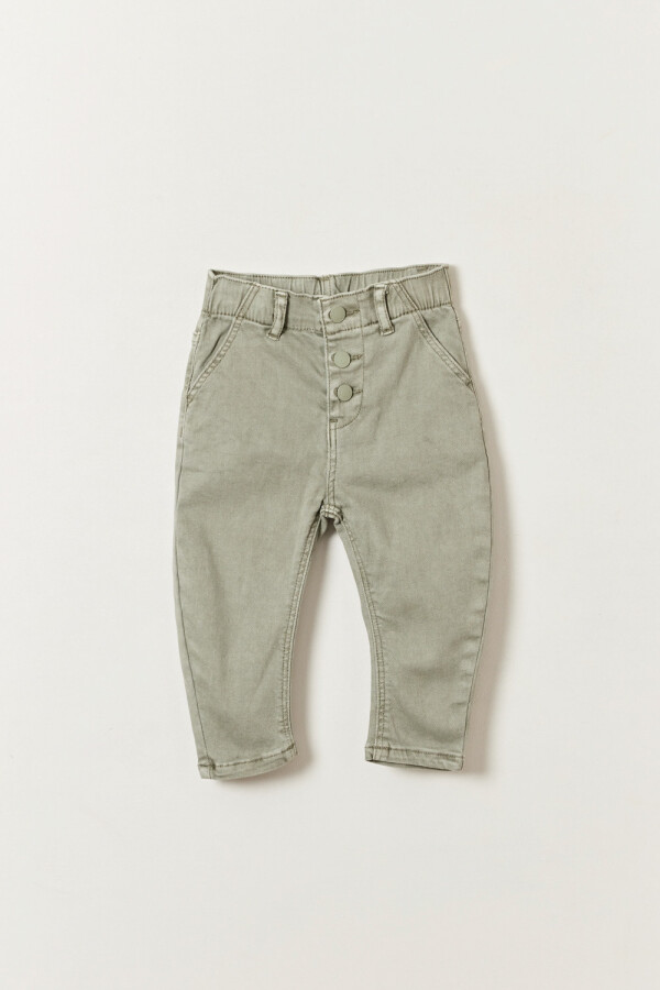Pantalón cintura elastizada y botones Verde