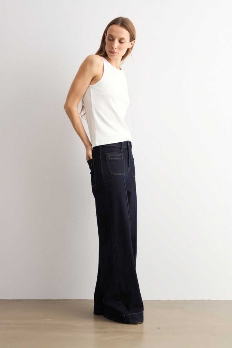 Jean flare Aria bolsillos plaqué jean oscuro