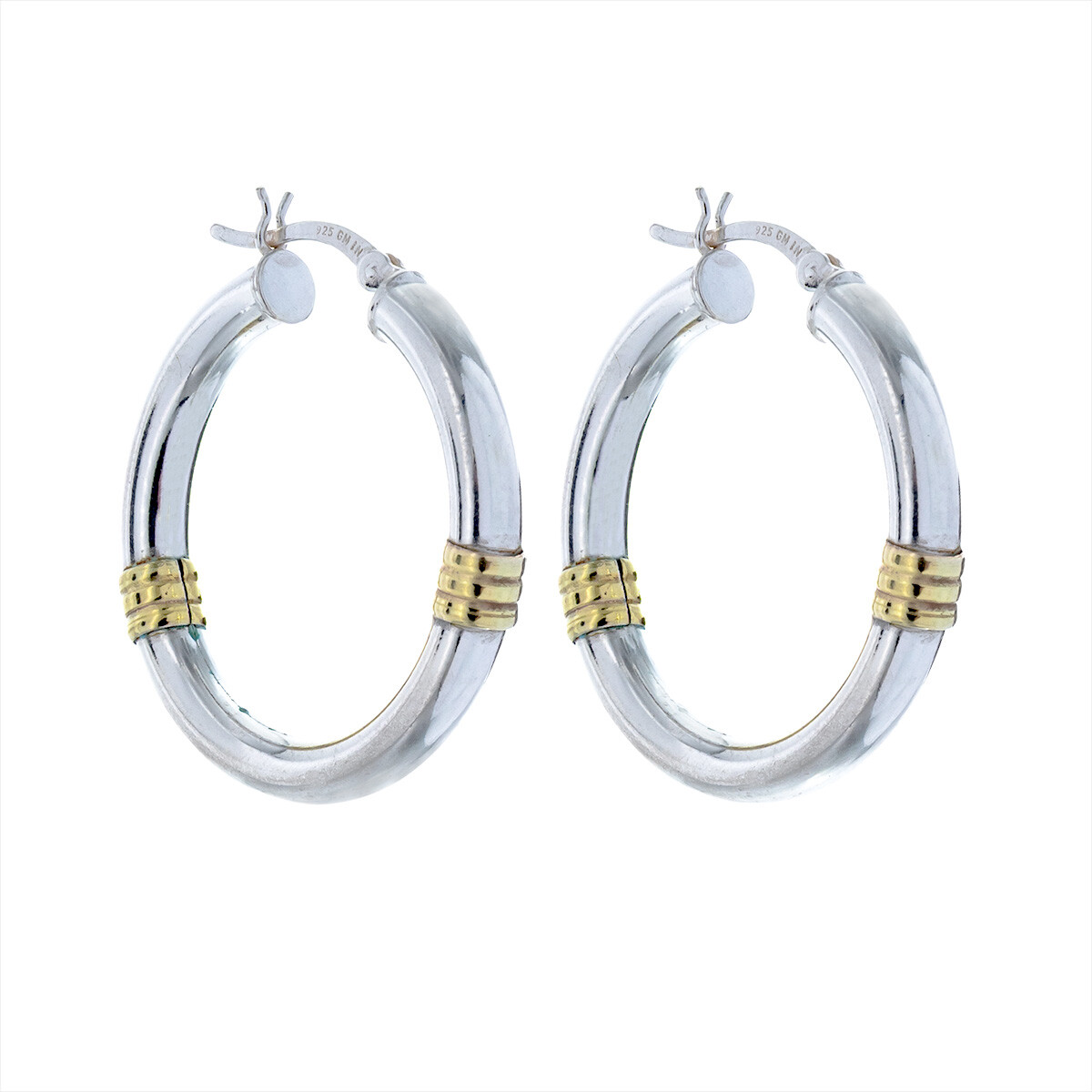 Par de aros de plata 925 y double en oro 18 ktes. 