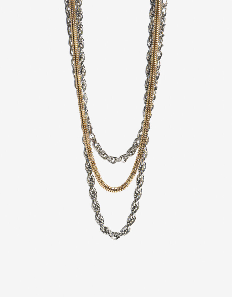 Collares Largos Metal Collar Largo Mix Cadenas - Plateado Rodio
