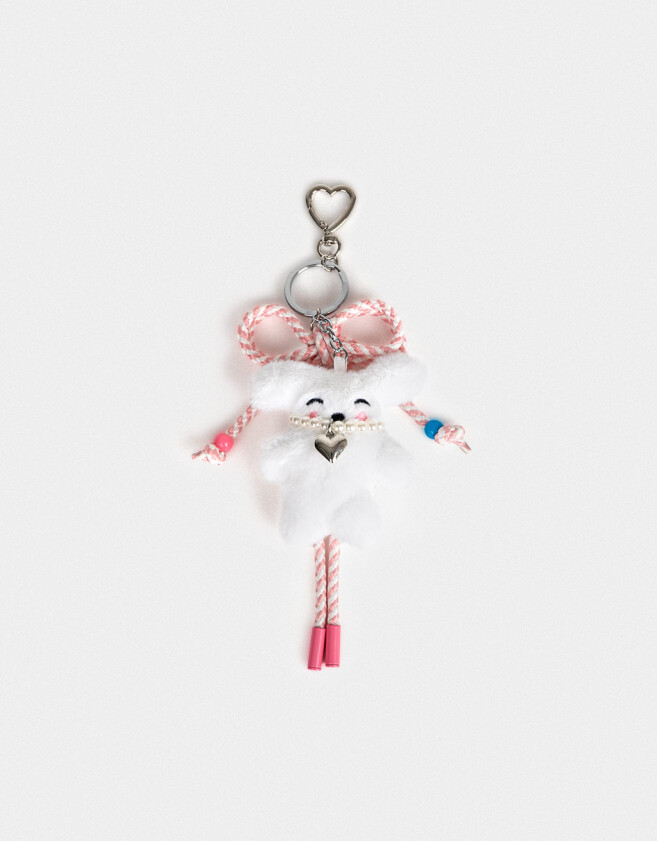 Llavero Peluche Llavero Y Charm De Conejo Con Moño - Blanco Crudo