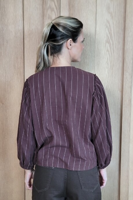 Camisa Melón Lino Raya Chocolate