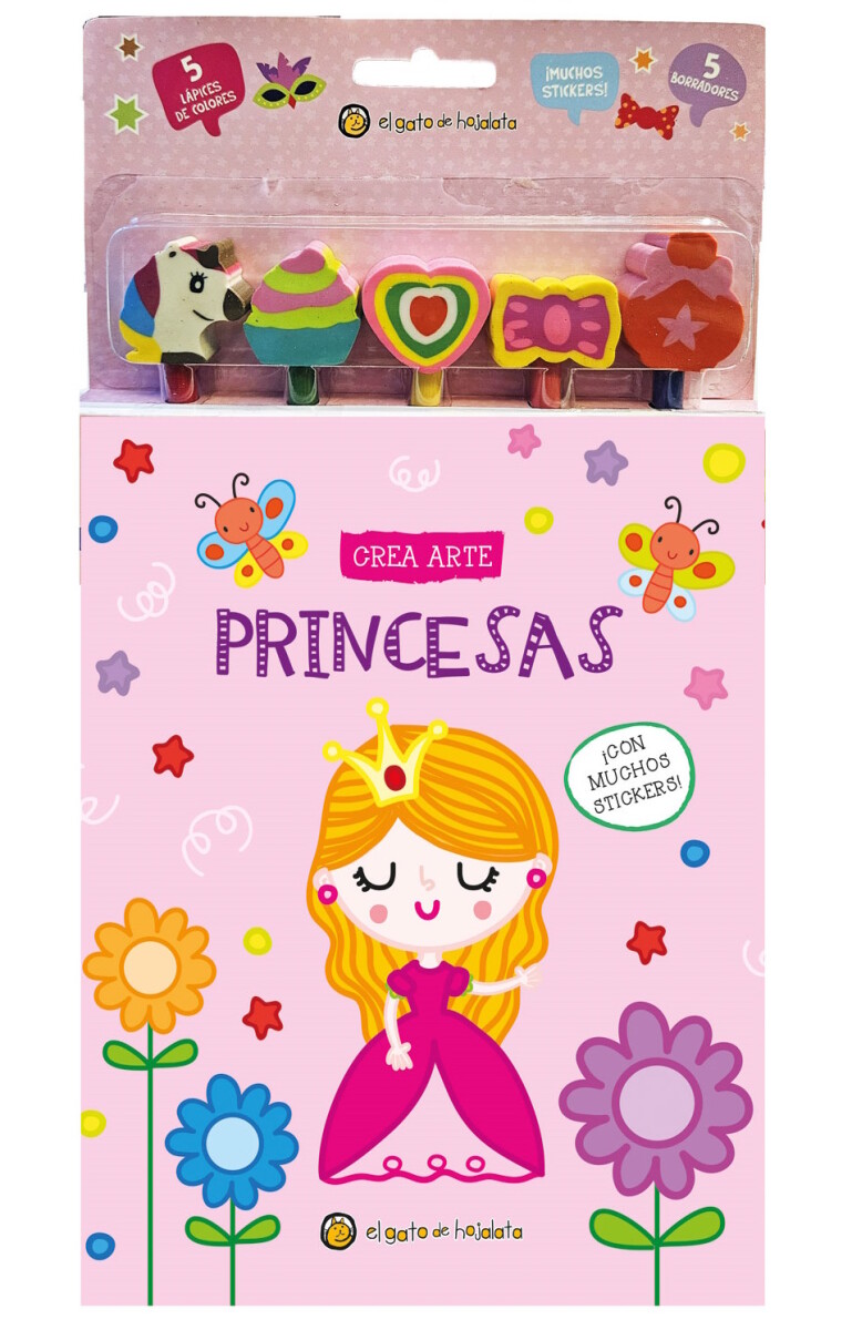 Crea arte: lápices, borradores y stickers. Princesas 