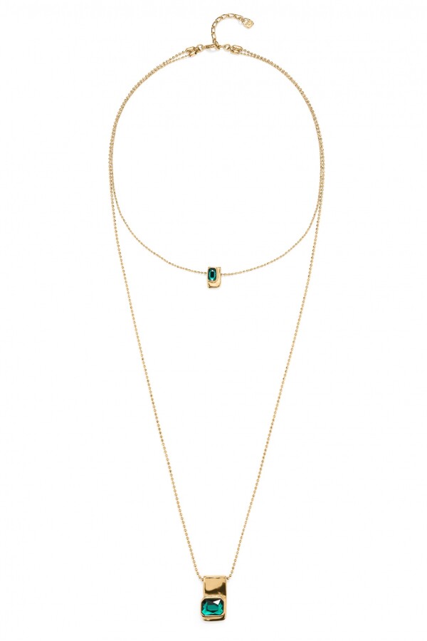 CADENA DOBLE BAÑADA EN ORO 18K CON CRISTALES VERDES Colgante