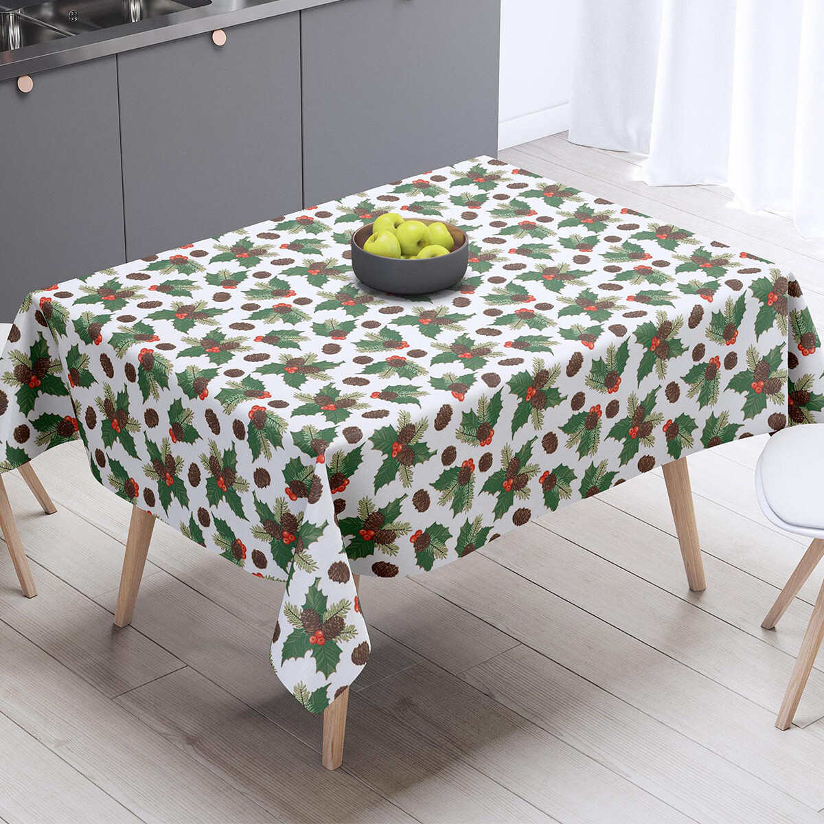 Mantel Rectangular Bukara Peva 140 x 210 cm - Navidad Muérdago Blanco 