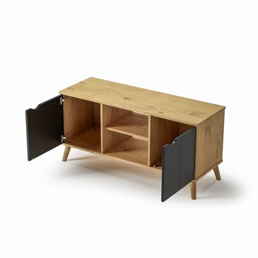 RACK APARADOR PARA TV O AUDIO 2 PUERTAS EN MADERA MACIZA MADERA-PRETO