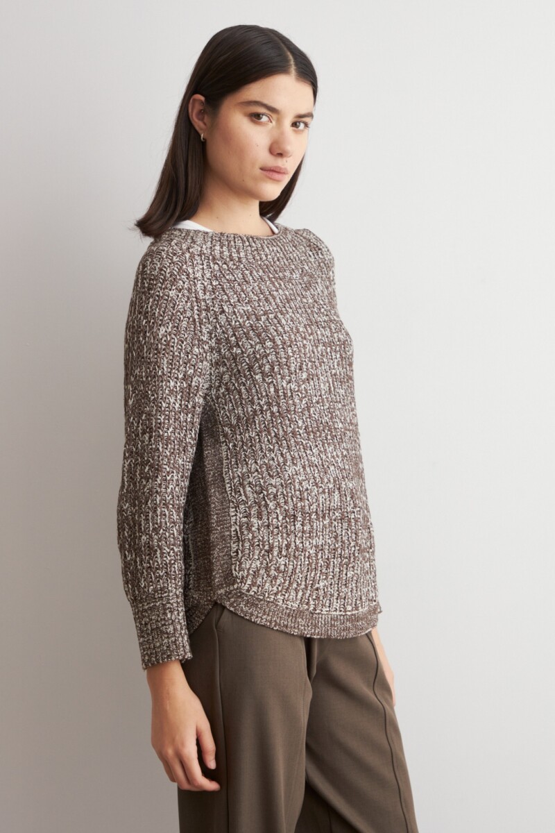 Sweater cinta ruedo curvo chocolate