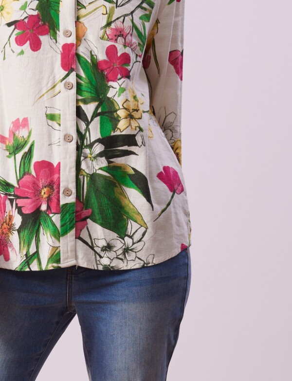 Blusa Lino Flores MULTI/CRUDO