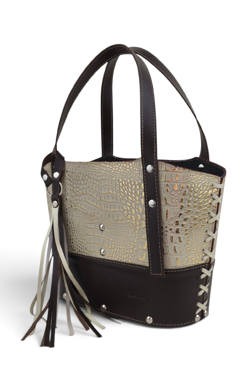Matera de dama con trenzado Croco beige y dorado