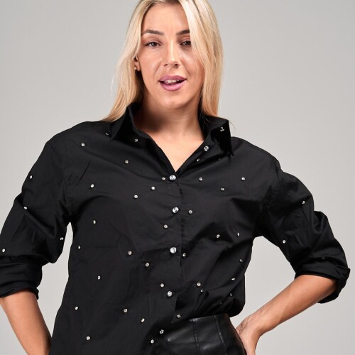 Camisa de dama lisa m/l slowly Black C/br