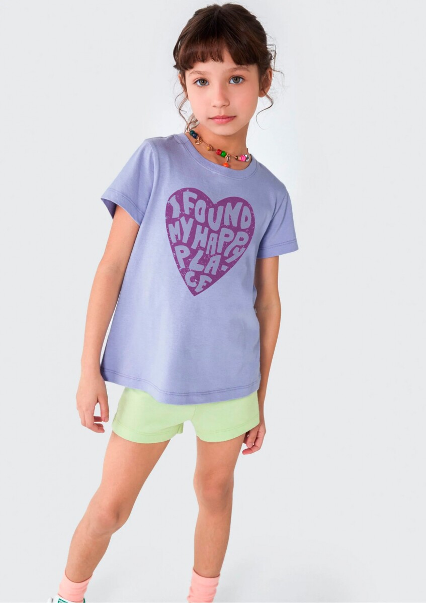 CAMISETA DE NIÑA MANGA CORTA ESTAMPADA - VIOLETA 