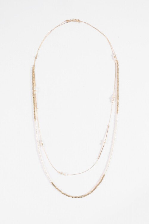 Collar largo doble perlas dorado