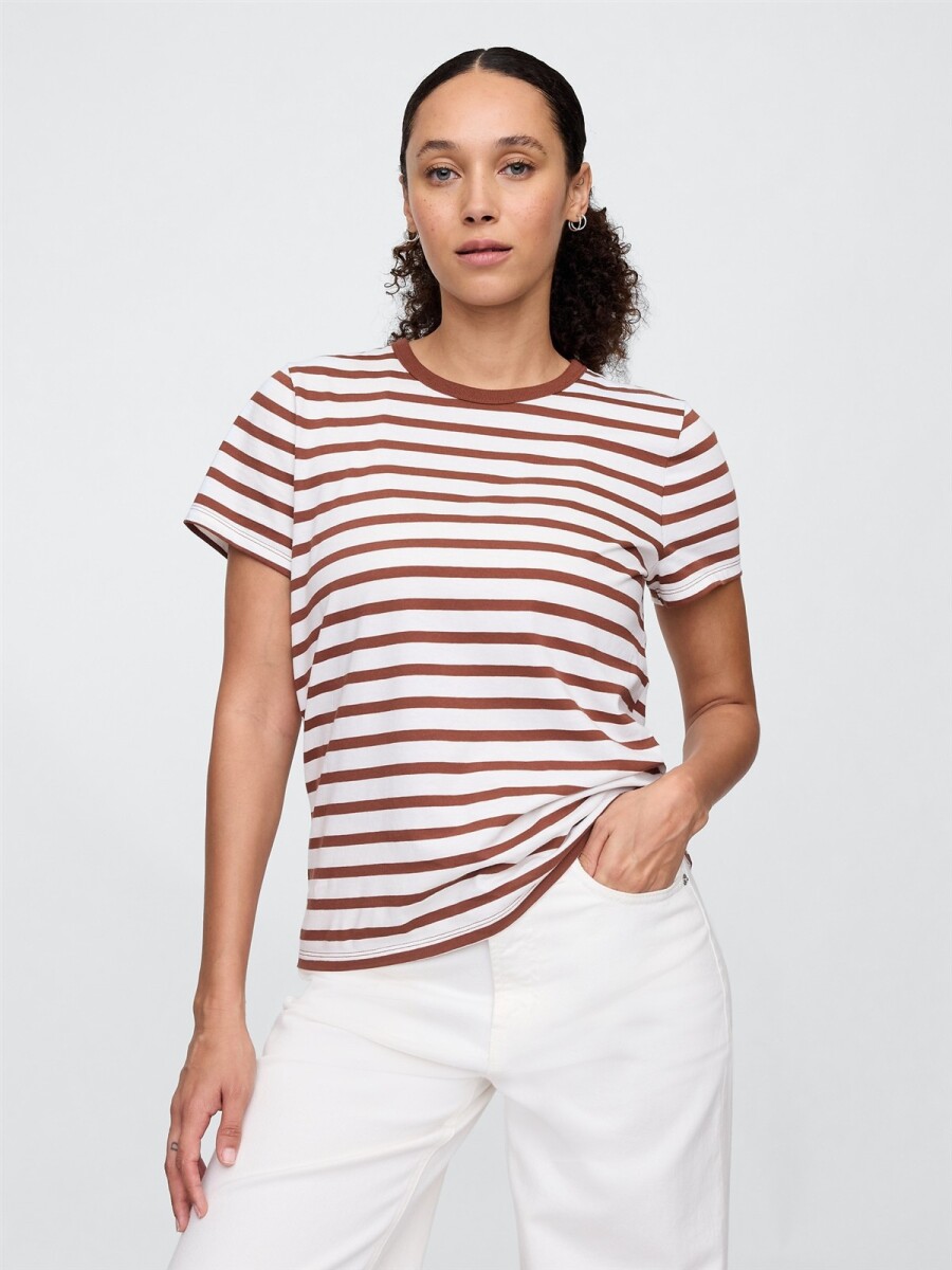 Remera A Rayas Cuello Redondo Mujer - Root Brown 