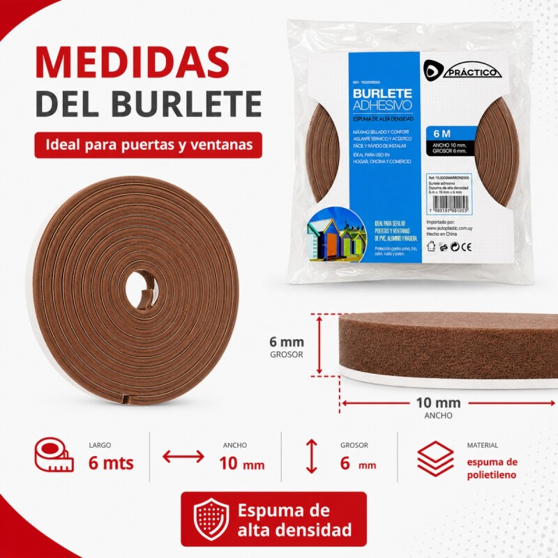 Burlete simil goma 10x6 mts MARRON