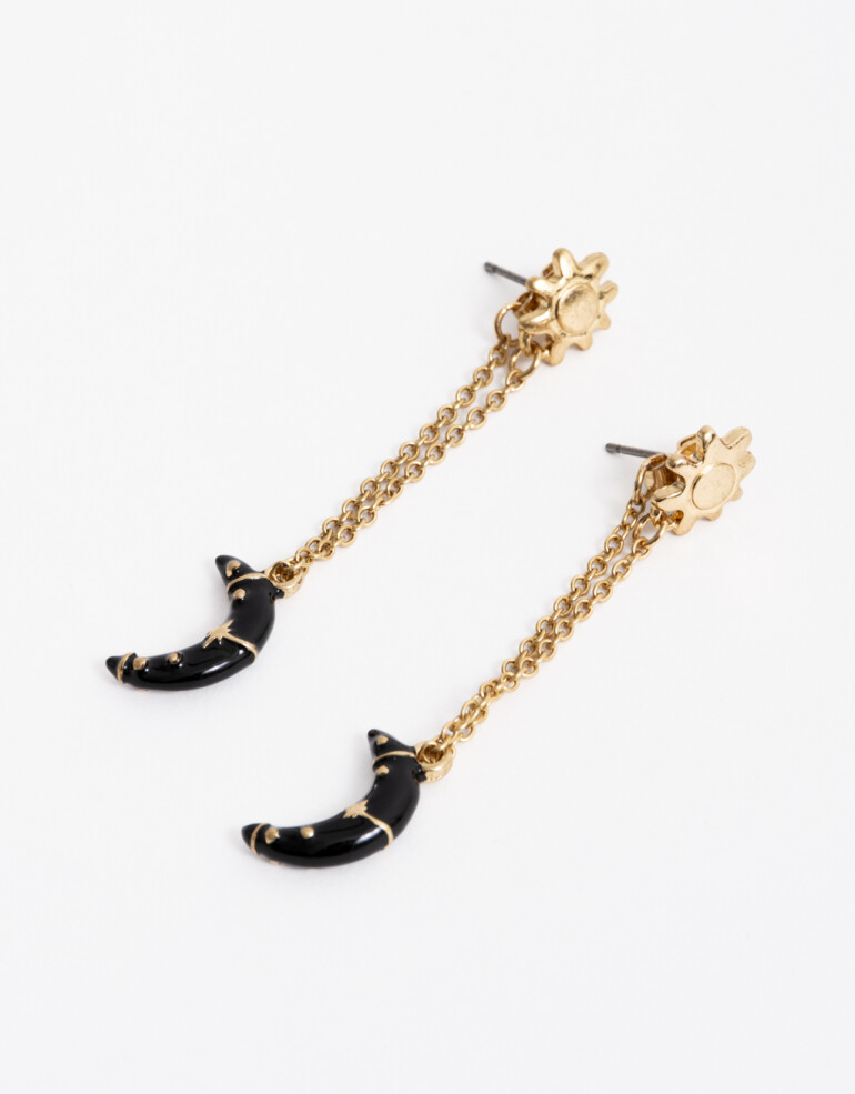 Aros Colgantes Cortos Metal Aros Colgantes Cortos Sol Y Luna - Dorado Oro Amarillo