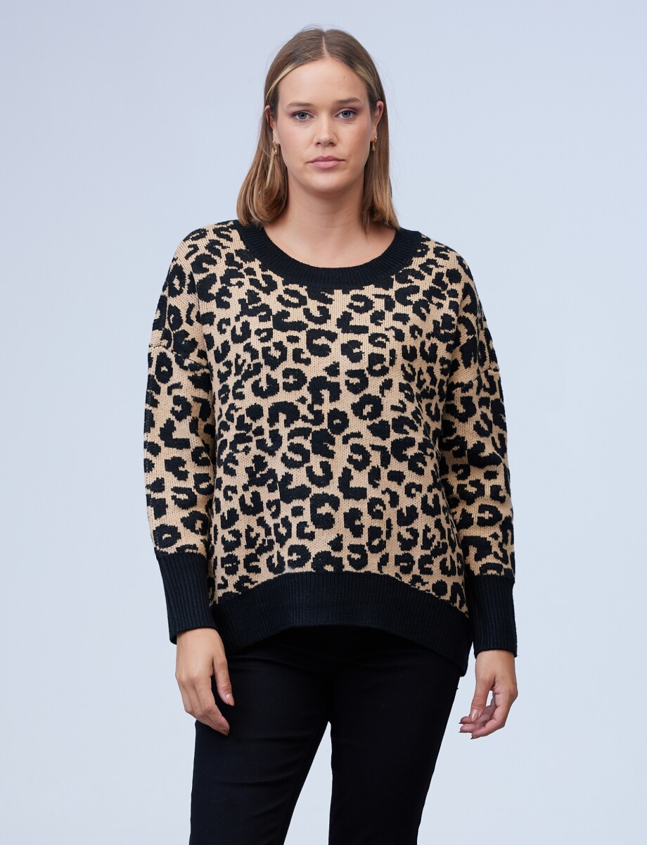 Buzo Animal Print - Negro/beige 