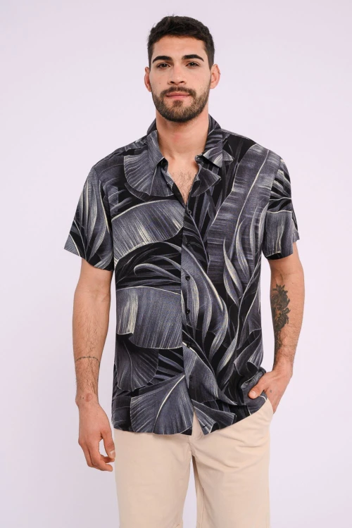 Camisa estampada Print hojas negro