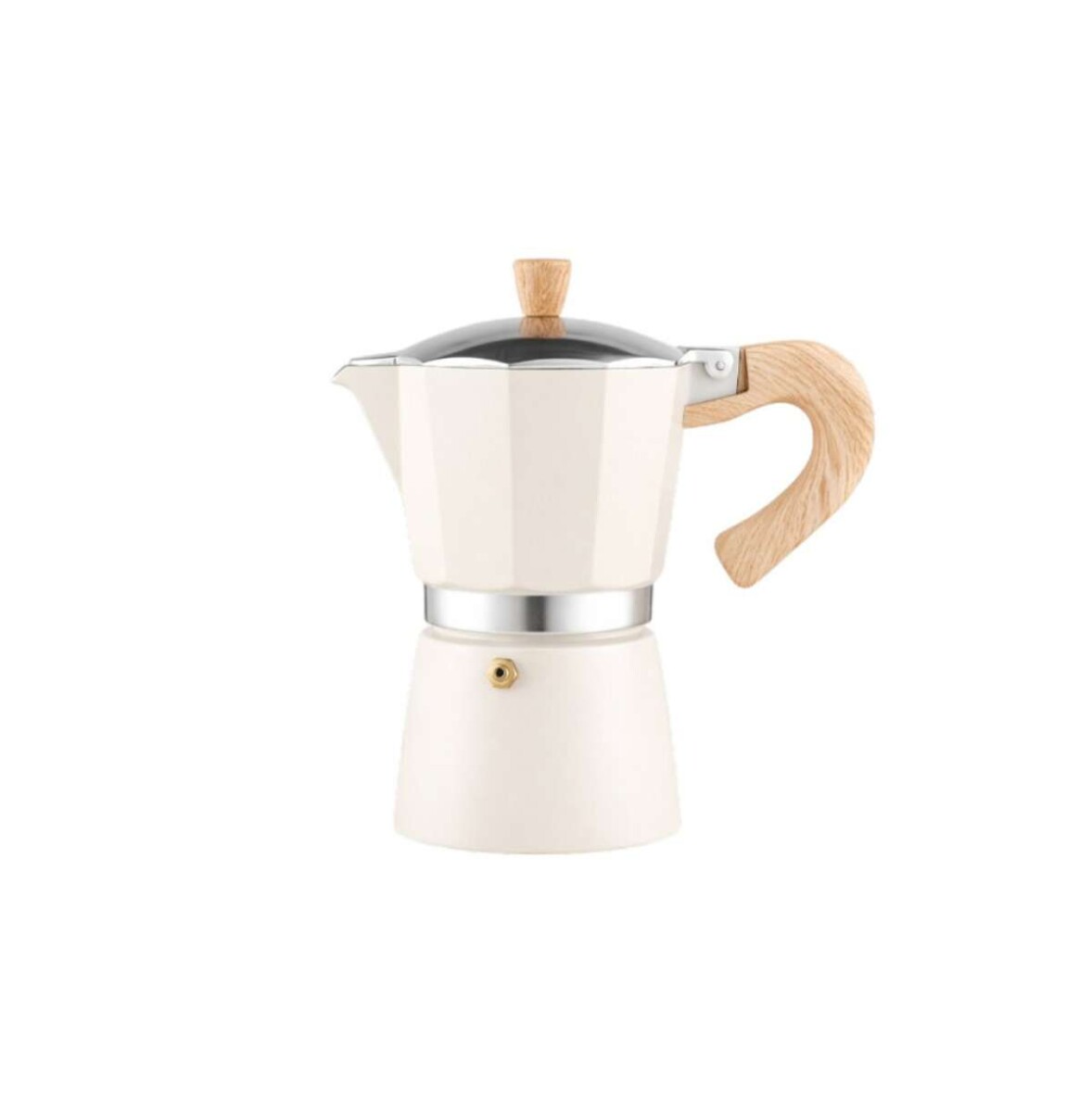 Cafetera italiana con mango simil madera 12 tazas - Beige 
