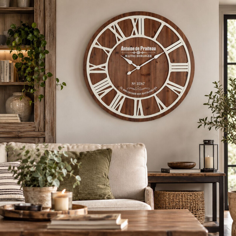 Reloj de Pared Grande 68 cm de Mdf con Numeros Romanos Blanco Vintage Reloj de Pared Grande 68 cm de Mdf con Numeros Romanos Blanco Vintage