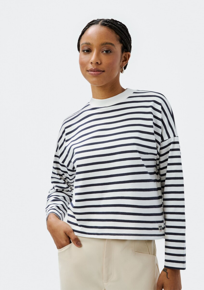 BLUSA ML FEM - AZUL CARIBE/CHUMBO/BLANCO 