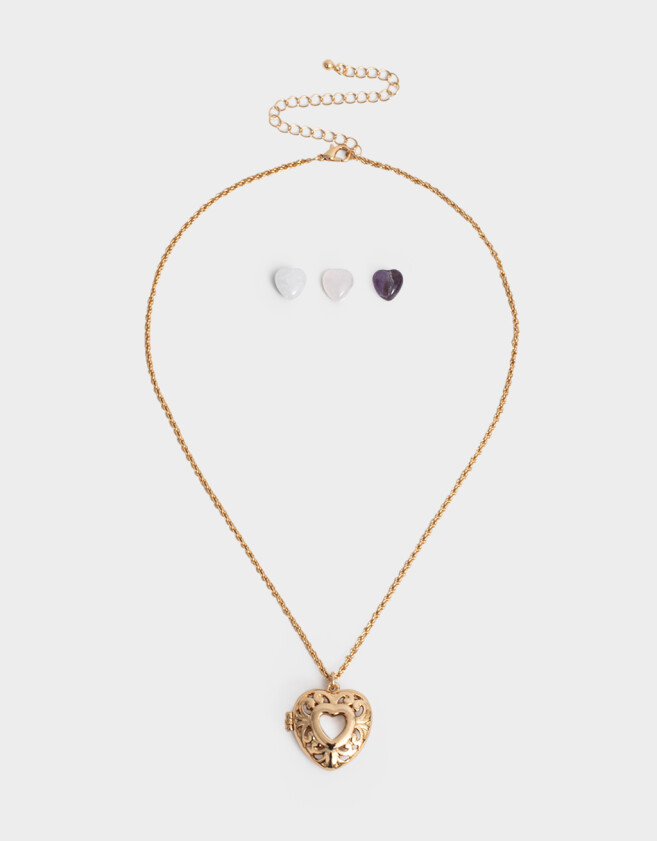 Bijouterie Set Bañada en Oro Set De Cadena Con Relicario Y Piedras - Dorado
