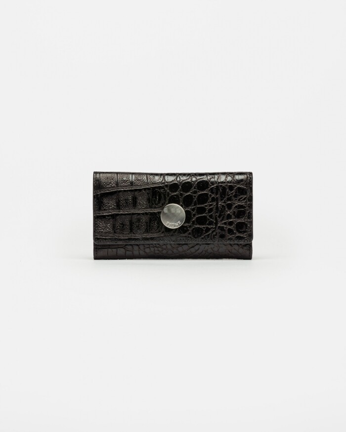 Billetera Cataluña En Cuero Grabado Croco Negro