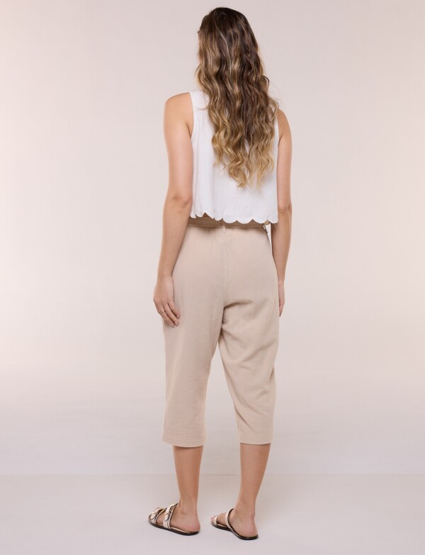 Capri Cintura Elastizada Y Detalle En Ruedo BEIGE
