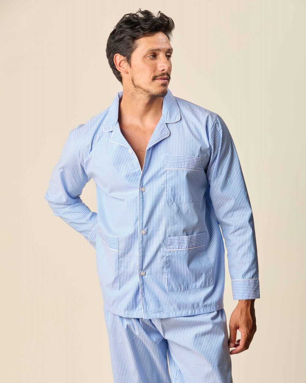 Pijama Algodón Pijama Algodón Celeste Rayas