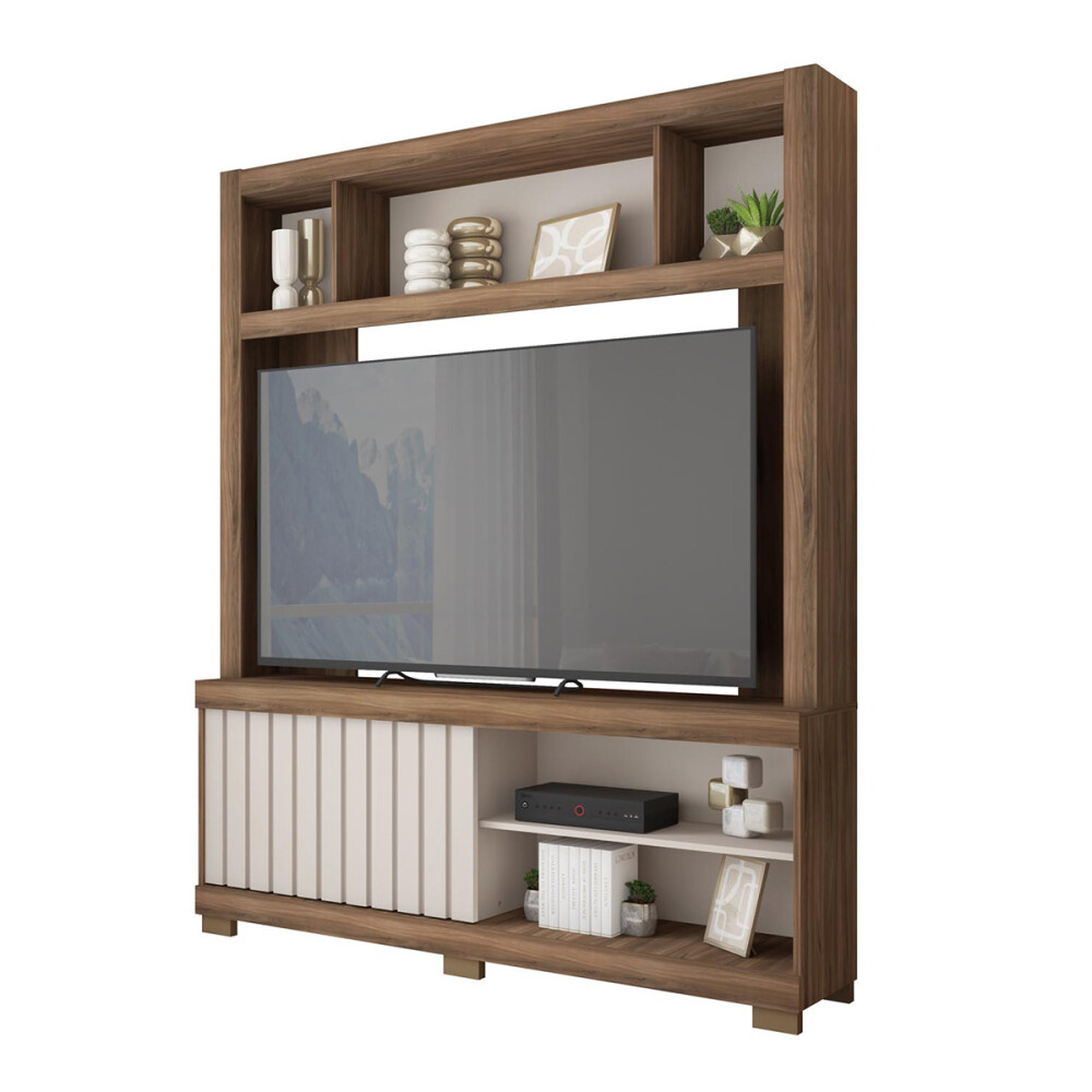 RACK "HOME THEATER CINNE" 1.6 - NOGUEIRA SAN REMO/OFF PERFECT Rack "home Theater Cinne" 1.6 - Nogueira San Remo/off Perfect