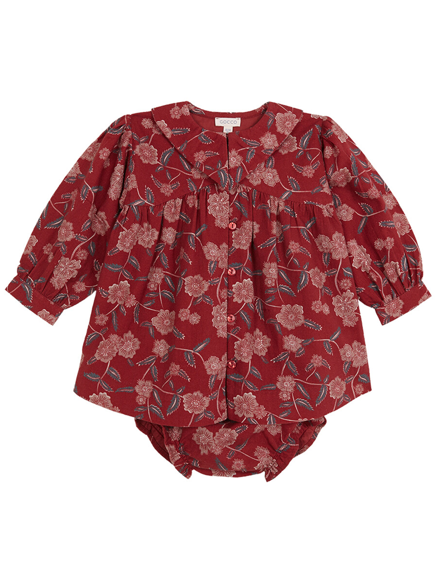 Vestido Estampado Flores Granate