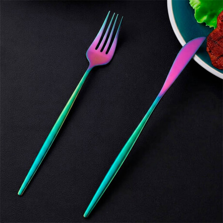 Juego Set De Cubiertos 24p Acero Inoxidable Cocina Multicolor