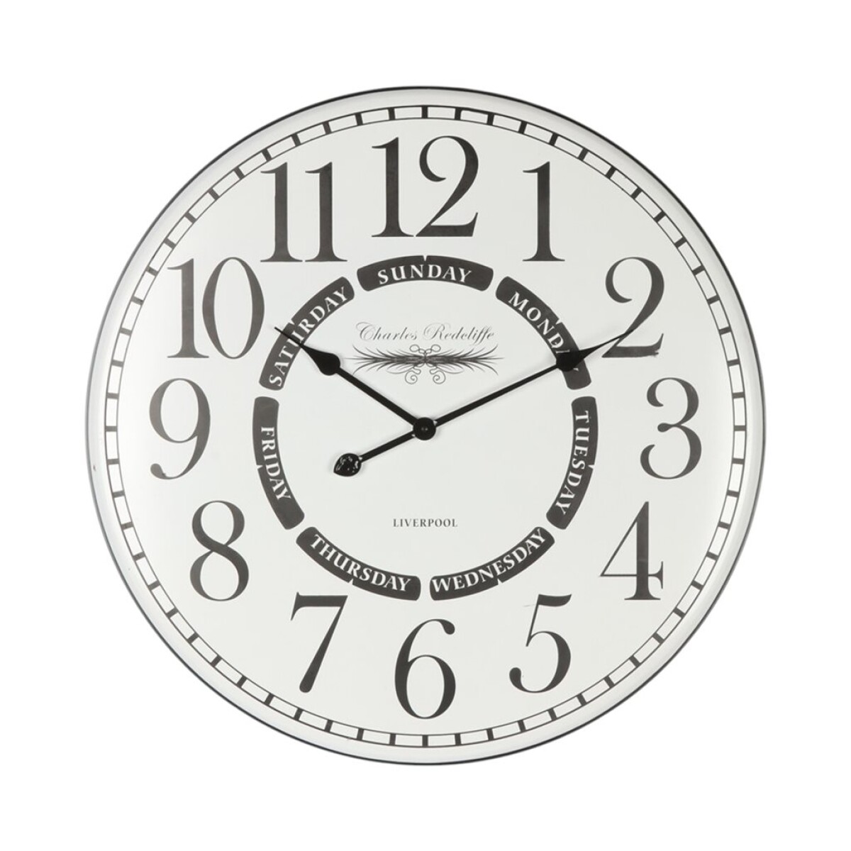 RELOJ DE PARED HIERRO D69.5X69.5X3.5CM SEMAMAL COLOR BLANCO 