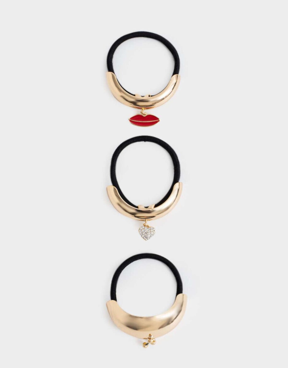 Set De Gomitas Elásticas Con Charms - Combinacion Tricolor 