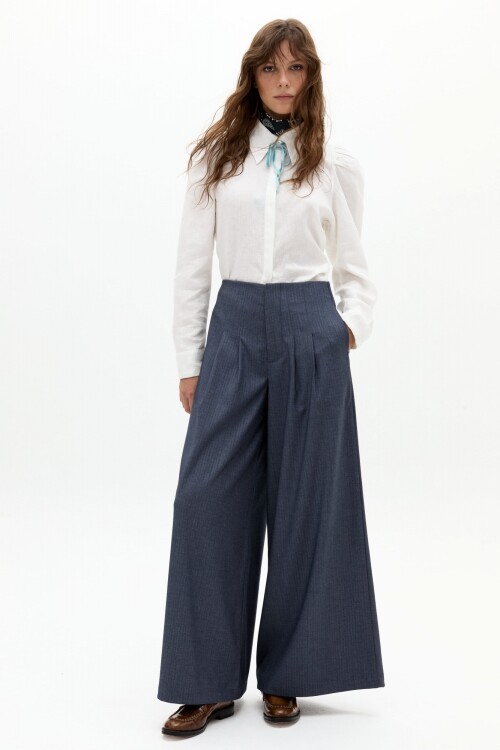 Pantalón Super Culotte en Twill Azul Piedra